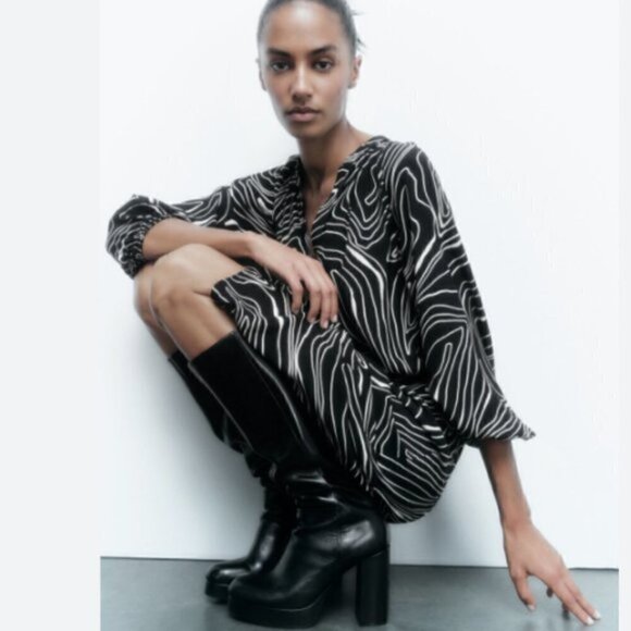 ZARA Printed Button Down Midi Dress - Picture 2 of 7